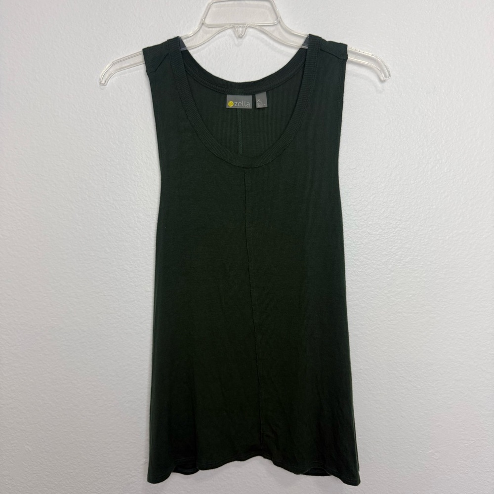 Zella Dark Green Ribbed Tank Top Lightweight Soft